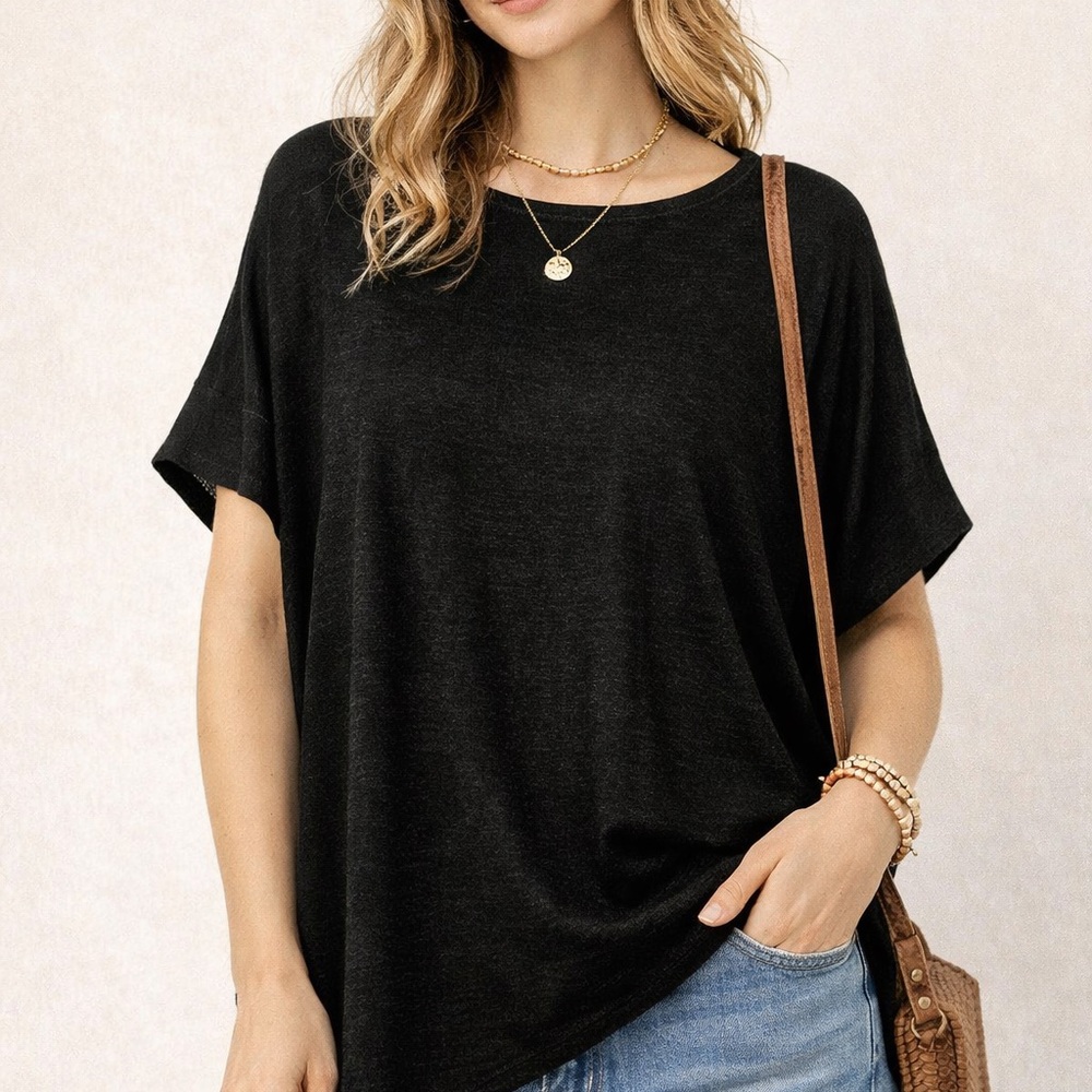 Tresics Black Dolman Sleeve Oversized Knit Top Womens Medium Flowy Lightweight
